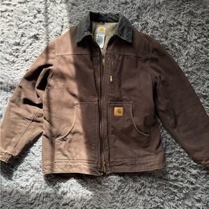 Brown Carhartt Sherpa-Lined Jacket with Black Collar